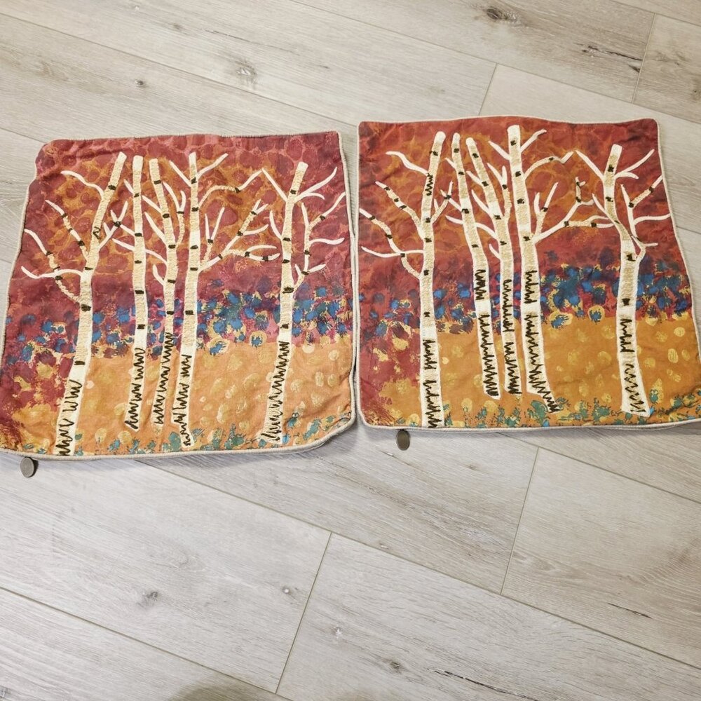 2 Pier 1 Embroidered Jute Birch Tree Throw Pillow Cover 17 X 17 Zipper Closure